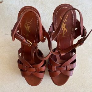 Brown leather YSL Tribute Heels